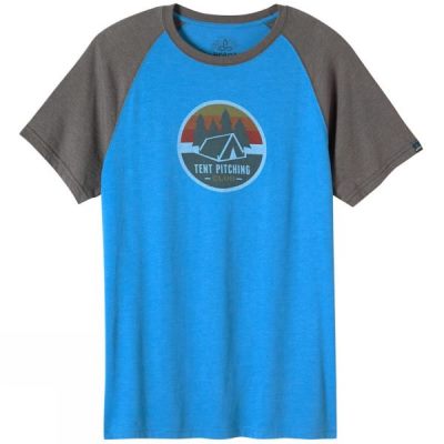 Tee PrAna Tent Pitch Club Raglan Hombre Azules / Gris - Chile PBR680291